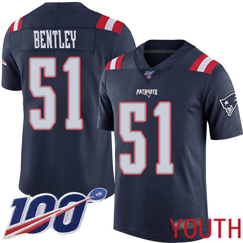 New England Patriots Football #51 100th Season Limited Navy Blue Youth Ja Whaun Bentley NFL Jersey->youth nfl jersey->Youth Jersey